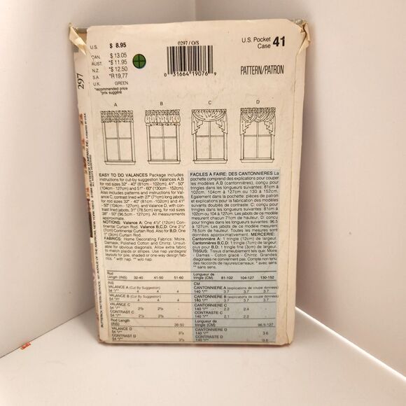 Vintage 90s Butterick #297 Waverly Window Vallance Pattern Patterns One Size - Picture 2 of 3